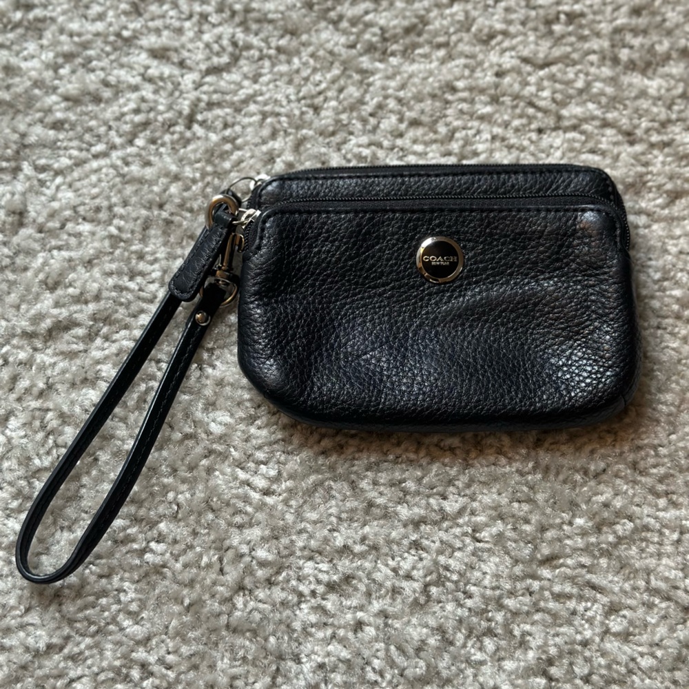 Black leather coach wristlet